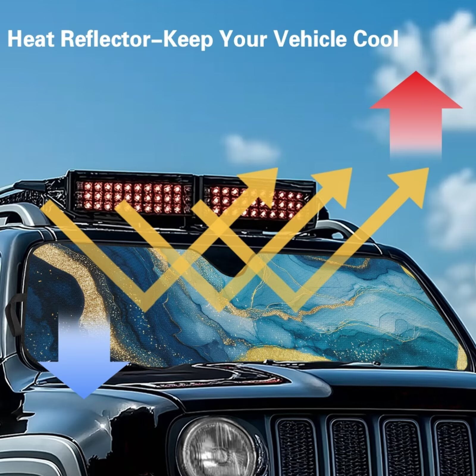Uorisanigo Windshield Sun Shade for Jeep Wrangler, Blue Marble Car Sunshade Blocks UV Rays, Shade Heat Shield Compatible with Jeep Wrangler TJ JK JL 2/4 Door