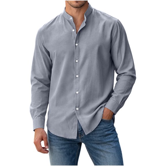 Qiyinn Men's Cotton Linen Button Down Shirt Casual Stylish Long Sleeve Business Dress Shirts