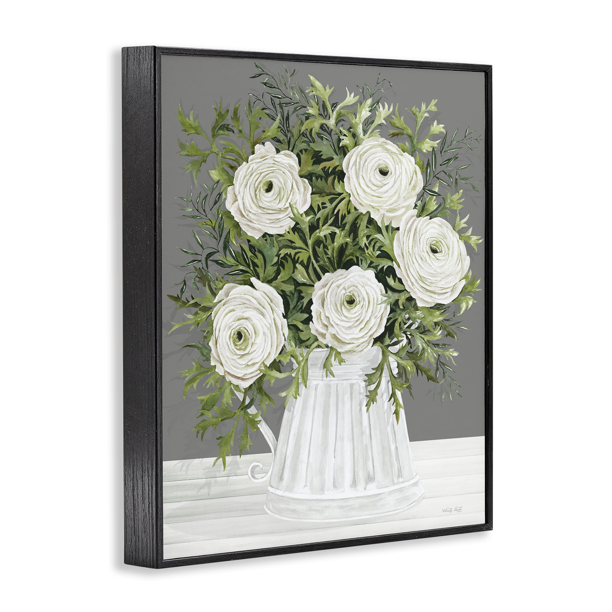 Stupell Industries Peonies in Country Vase Botanical & Floral Painting Black Framed Art Print Wall Art, 11 x 14