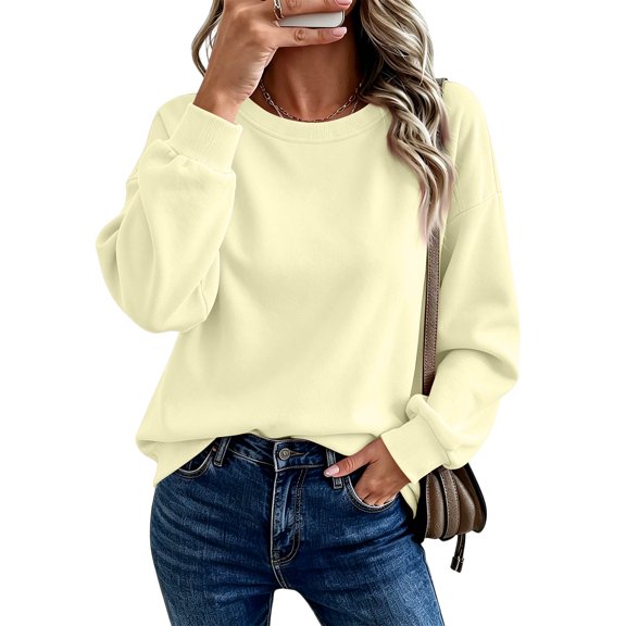 Crewneck Sweatshirts Women Oversized Comfort Fleece Pullover Sweatshirt, L