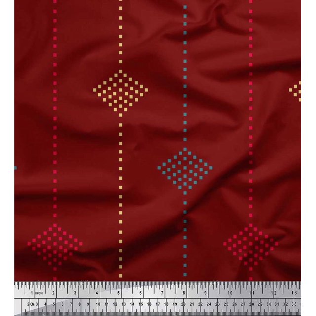 Soimoi Tissu Rouge Moss Georgette à Pois Jamdani Imprimé 1 Yard 42 Pouces de Large