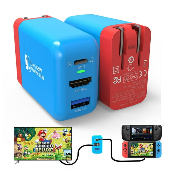 65W Switch Dock Charger Portable Travel TV Docking Station with 4k HDMI Compatible for Nintendo Switch/Switch OLED/Steam Deck/ROG Ally/iPhone 15 /MacBook/USB C with Fast Charging