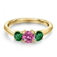 thumbnail image 3 of Gem Stone King 10K Yellow Gold Pink Moissanite and Green Nano Emerald Engagement Ring for Women | 1.10 Cttw | Round 5MM | Gemstone Birthstone | Size 6, 3 of 6