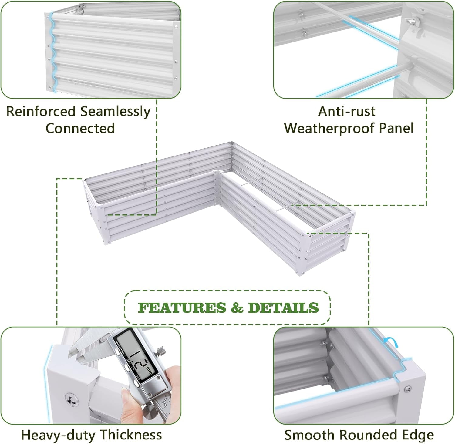 ANLEOLIFE L-Shaped Galvanized Raised Garden Beds Outdoor,74x74x19in Large Metal Planter Box for Planting Vegetables Flowers Herb, Anti-Rust & Easy-Setup, Grey