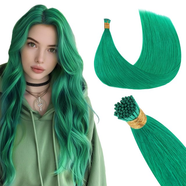 Extensiones de cabello GOO GOO I Tip 14 cm, 50 g, 100S, cabello verde real