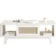 thumbnail image 3 of Wooden Coffee Tables, Coffee Table, Mid Century Living Room Tables with Storage, Modern Square with Rattan Drawer, Wooden Living Room Table with Solid Wood Leg, White Coffee Tables, 3 of 6