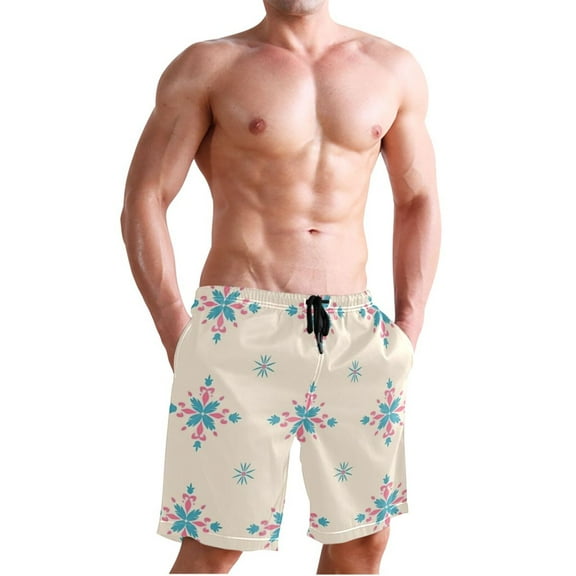 Ckdifva Pink Blue Symmetrical Men's Board Shorts Swim Trunks Drawstring Summer Beach Golf Shorts Quick Dry with Pockets