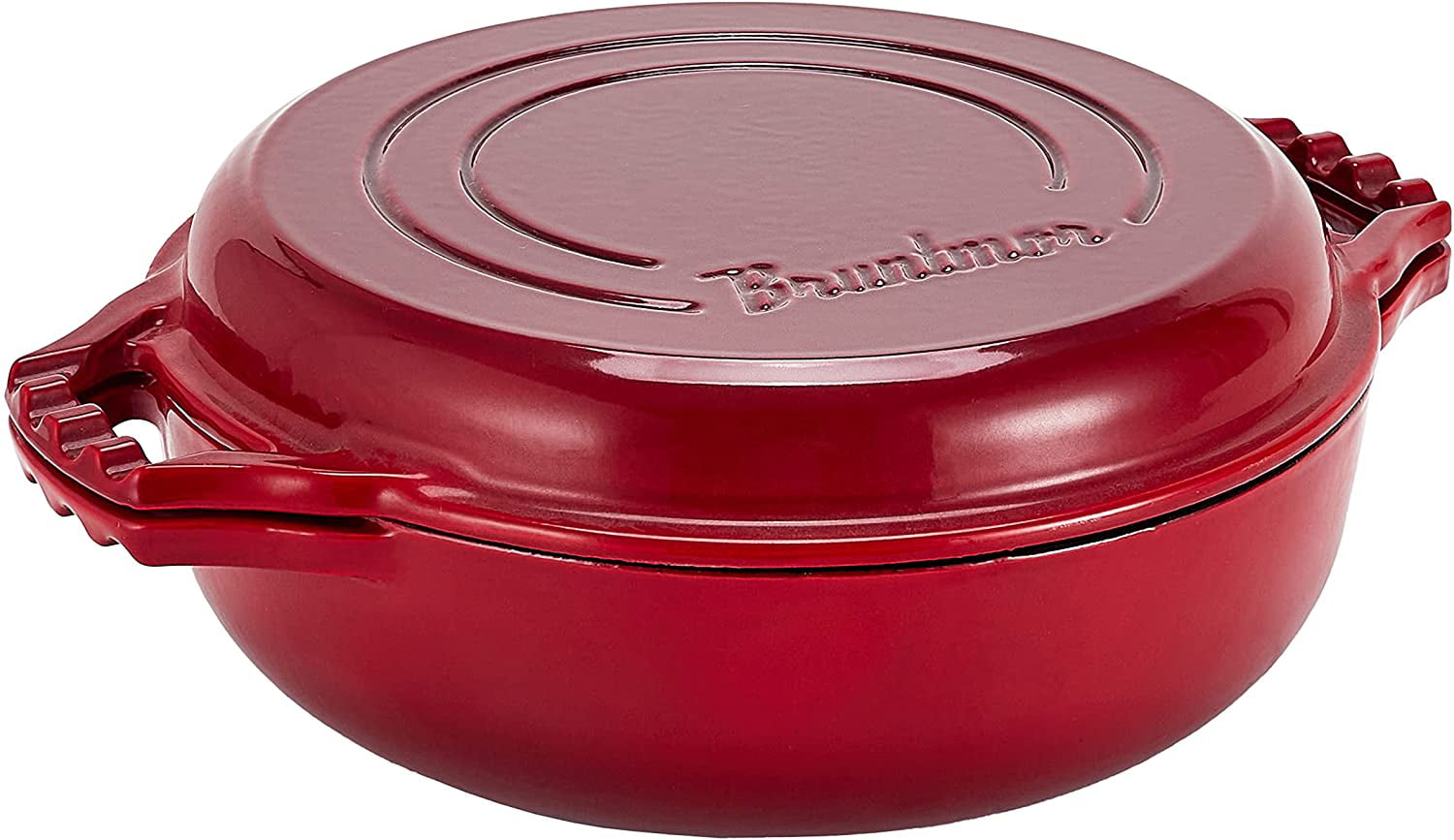 2-in-1 Enameled Cast Iron Cocotte Double Braiser Pan with Grill 