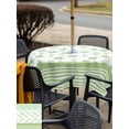 thumbnail image 5 of Outdoor Tablecloth with Umbrella Hole for Patio/Picnic/Party/Camping, Sage Green Palm Trees Waterproof Table Cloth Square Cover Washable, Summer Tropical Coastal Plaid Strip (54"x 54"), 5 of 9