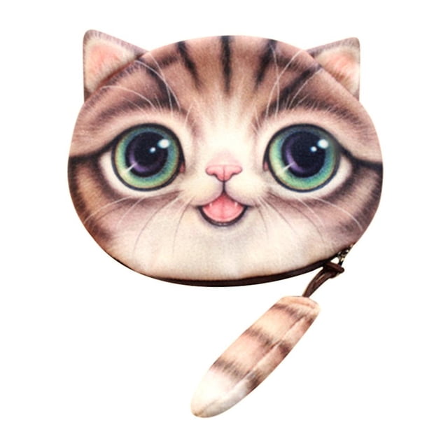 Monedero HUOGUO, poliéster de felpa, estampado de gatos para mujeres y niñas