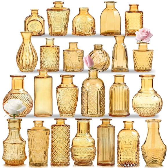 Set de jarrones de cristal KOIUEYW Amber Gold Vintage 24 piezas