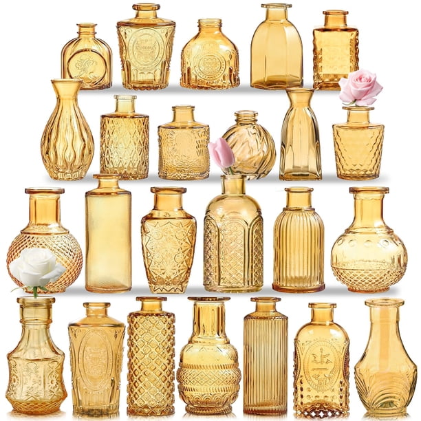 Set de jarrones de cristal KOIUEYW Amber Gold Vintage 24 piezas