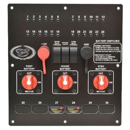 Cobalt Boat Battery Switch Panel 415413 | w/ Breakers Black Aluminum
