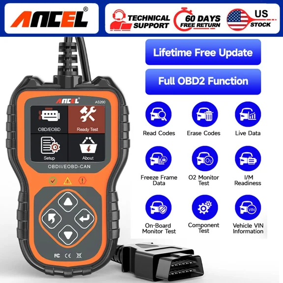ANCEL AS200 Enhanced OBD2 Scanner, Check Engine Light Code Reader, Automotive Diagnostic Tool EOBD OBDII Code Scanner, Read/Clear Codes, I/M Readiness, Data Stream, Car Code Reader for 12V 16Pin Cars
