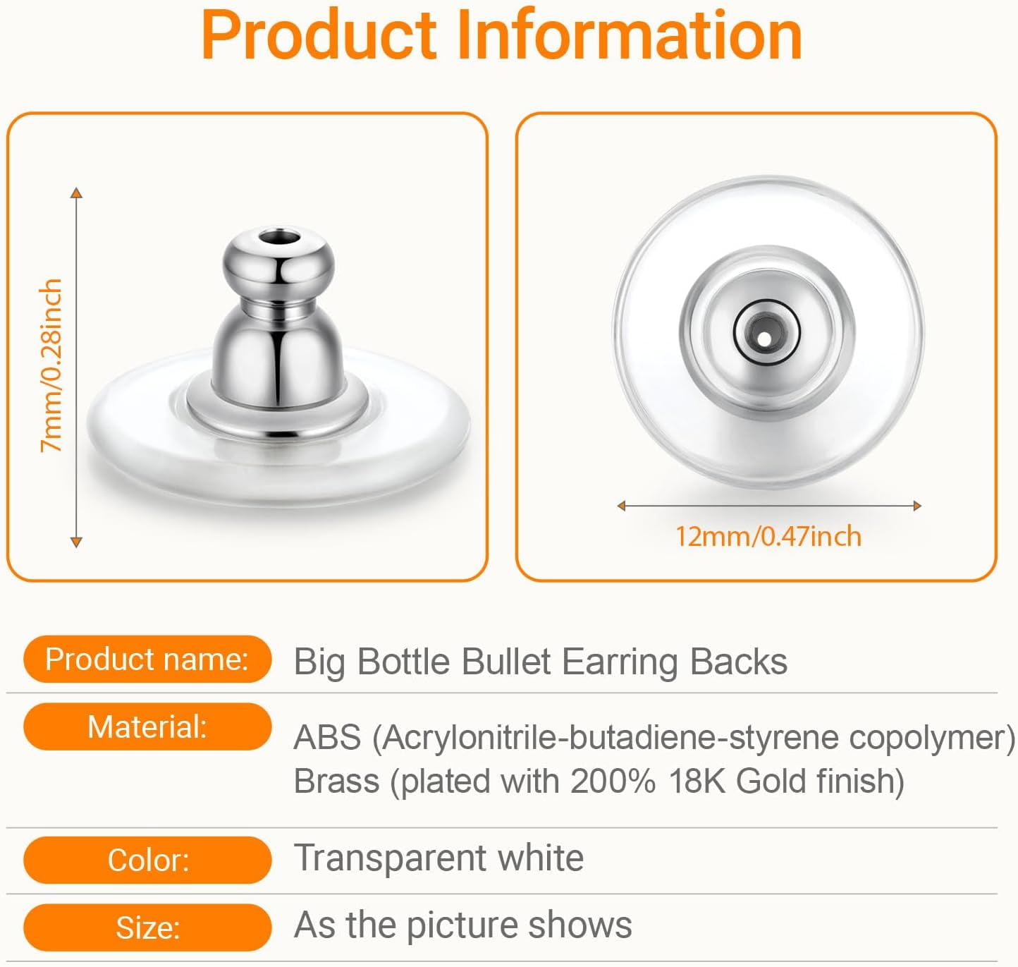 Earring Backs for Heavy Droopy Earrings - 12mm/0.47 Inch Large Secure Locking Backs for Women & Men for Any Occasion, Durable and Stylish Earring Backing Replacement for Studs, Silver 6 PCS