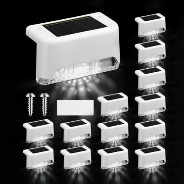 BlinkL 12 Pcs Solar Deck Lights Outdoor, Waterproof LED Solar Step Fence Lights for Stairs, Step, Railing, Patio, Driveway, Garden, Pathway and Yard(White Shell Cool White Light)