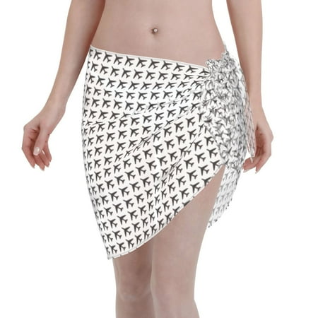 Qekee Airplane Women s Short Sarongs Cover Ups Sheer Bikini Wraps for Swimwear