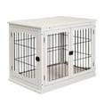 thumbnail image 3 of PawHut Dog Crate Furniture, Small Dog Cage End Table with Two Opening Sides, Lockable Door, Puppy Kennel Indoor, Cute and Decorative, Pure White, 3 of 10