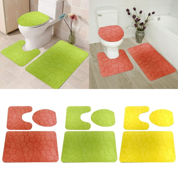 3*Toilet Seat 3 Piece Rock Memory Foam Bathroom Mat Set Flannel Embossed Rug Mat Toilet Lid Cover 19In Toilet Mat