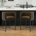 thumbnail image 6 of Euzensid Counter Barstools Set of 2, 26”Modern PU Leather Kitchen Island Stool, Upholstered Bar Chair with Black Tubular Frame for Bar, Kitchen, Dining Room, Brown, 6 of 8