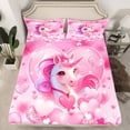 thumbnail image 2 of jejeloiu Cartoon Unicorn Queen Sheet Sets,Magic Animal Flat Sheet,Pink White Queen Fitted Sheet For Girls,Microfiber Bedroom Decorative,4-Piece, 2 of 7