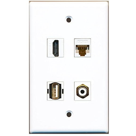 RiteAV - 1 Port HDMI 1 Port RCA White 1 Port USB A-A 1 Port Cat6 Ethernet White Wall Plate