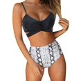 thumbnail image 1 of Women Criss Cross High Waisted String Floral Printed 2 Piece Bathing Suits(Snake Skin，L), 1 of 6