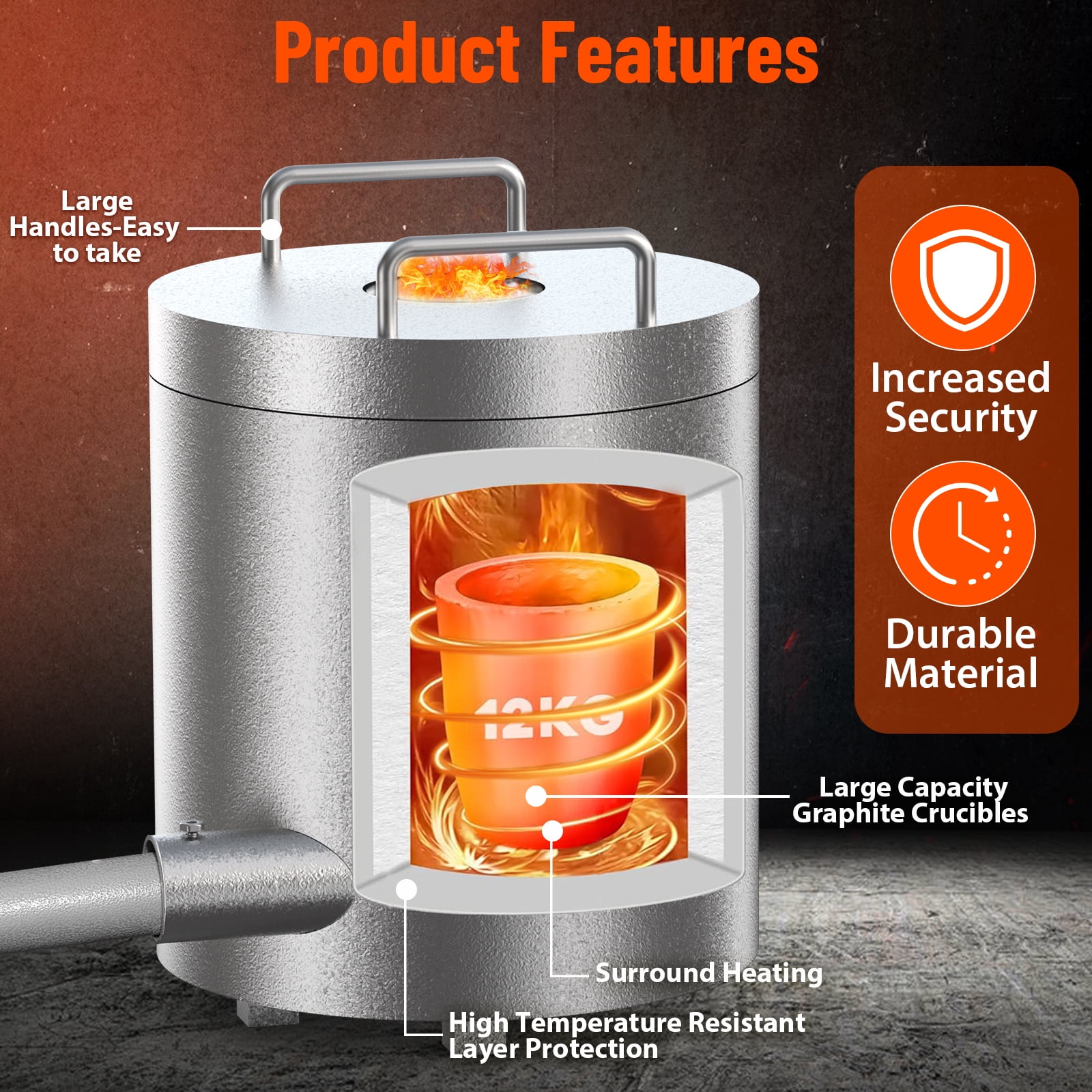 12KG High-Temperature Propane Melting Kiln Kit, 2700°F Stainless Steel Metal Casting & Recycling Foundry, Complete Set with Crucible & Tongs for Jewelry Making & Metalworking
