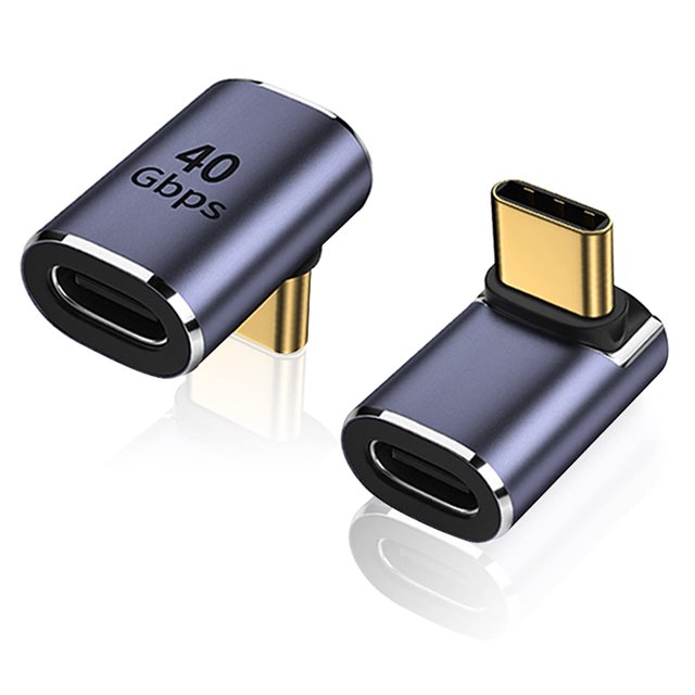 Adaptador USB-C macho a hembra AReme 90° 100W tipo C, paquete de 2