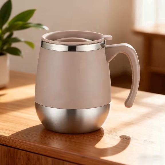 17oz (500ml) Insulated Coffee Mug Stainless Steel Coffee Mug Travel Tumbler Cup with Lid And Handle-Khaki