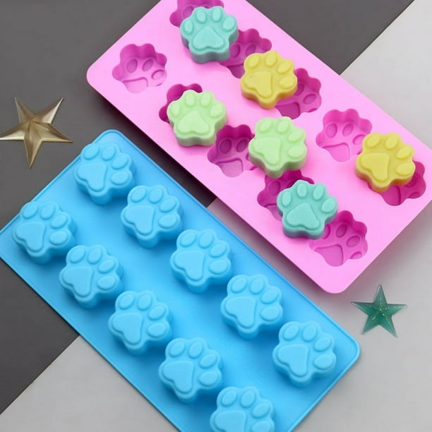 Juego de 2 unidades de mini (silicona) con estampado de pata de perro, cubitos de hielo, jabón de chocolate, bandeja para velas, molde para fiestas