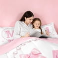 thumbnail image 5 of meiyoeat Chic Bow Tie 7 Pieces Full Size Bedding Sets For Bowknot Girls,Pink Initial Letter M Full Size Bed in a Bag For Kids,Pink Reversible, 5 of 7