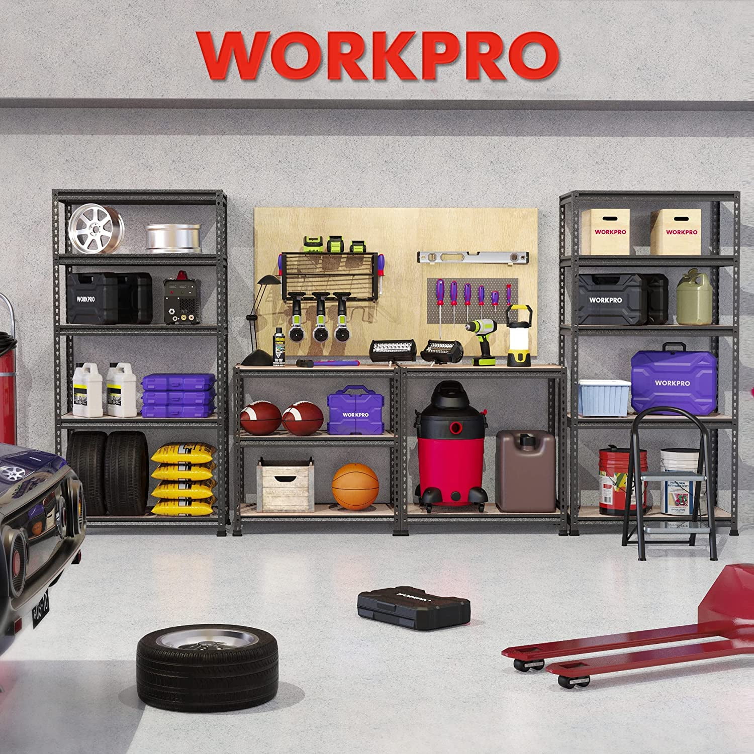 WORKPRO 5-Tier Metal Storage Shelving Unit, 36”W x 18”D x 72”H, Adjustable Storage Rack Heavy Duty Shelf with Particle Board, 4000 lbs Load Capacity (Total) for Garage Warehouse, Black/Silver, W082093