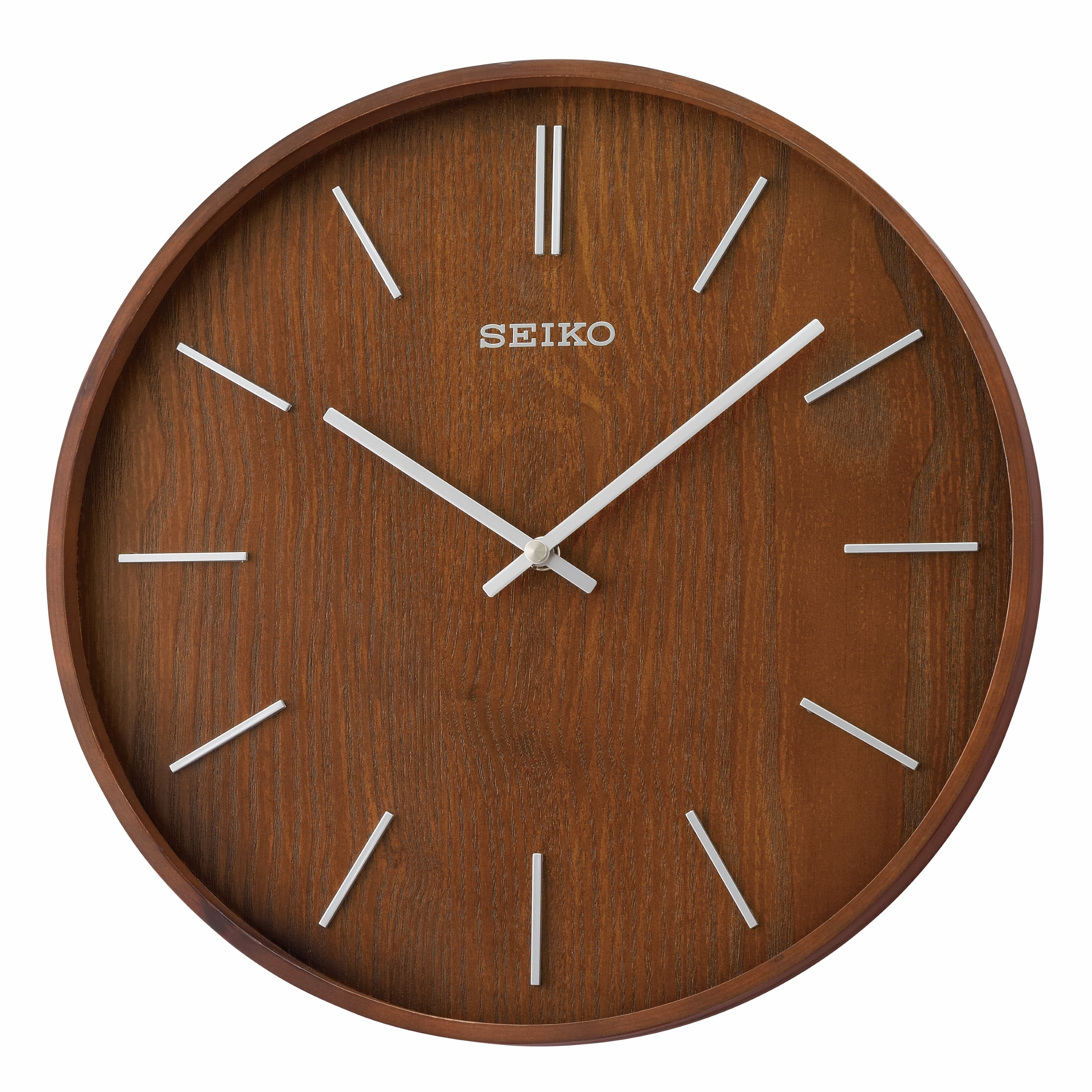 Seiko Wall Pendulum Clock Silver-Tone Case on Black Solid Wood Base 