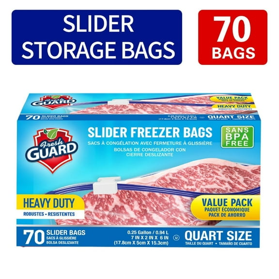 70 Count Slider Storage Bags - Heavy Duty Food Storage Bags - Zippered Fresh Keeping Bags for Fruit, Vegetables, Meat - Kitchen Organizers & Food Preservation