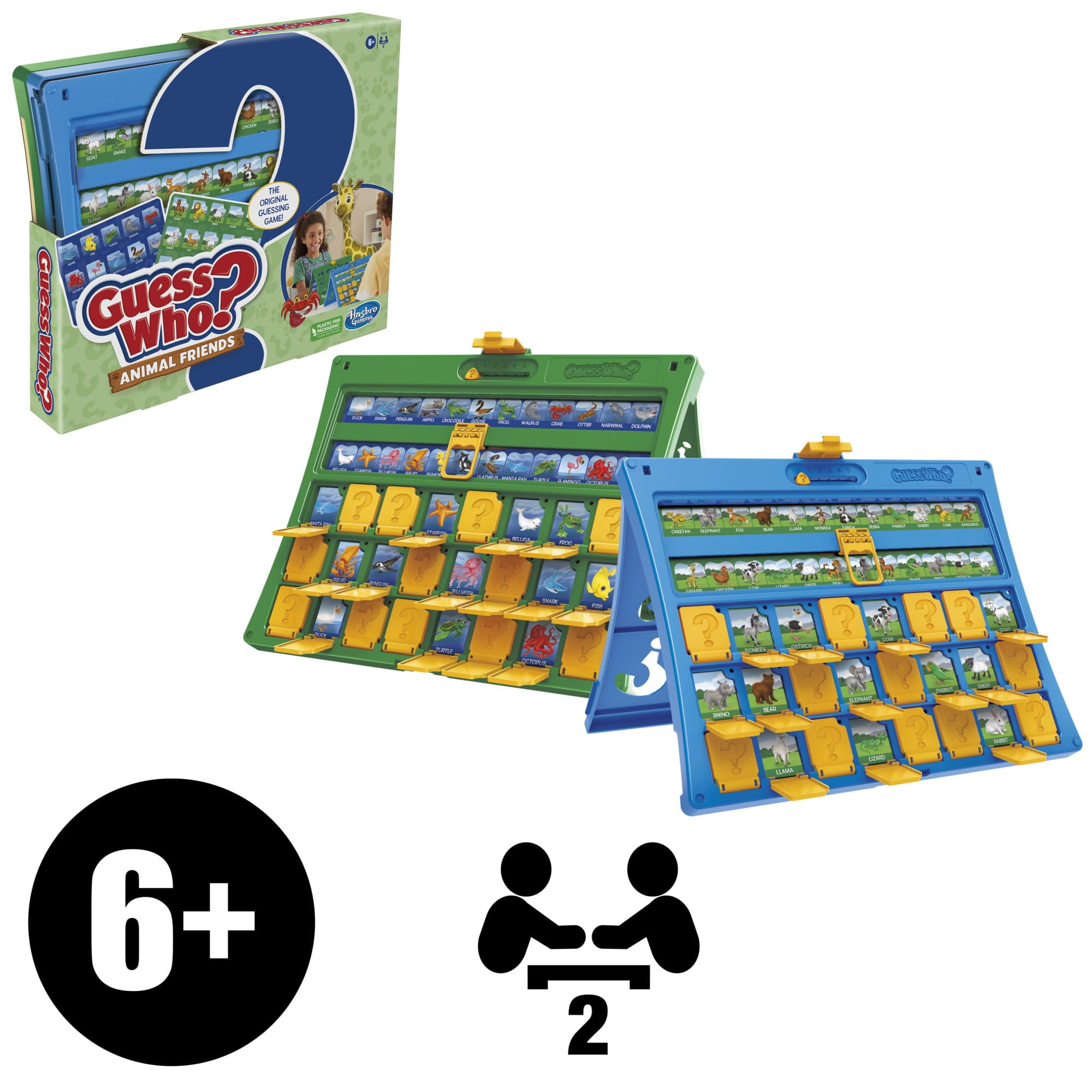 Hasbro Gaming Guess Who? Animal Friends Game, Includes 2 Double-Sided Animal Sheets, 2-Player Board Games for Kids, Ages 6+ (Exclusive)