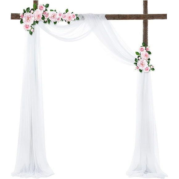 AIR-White Chiffon Backdrop Curtain 2.5ft x 20ft Wedding Backdrop Drapes Stage Background Voile Sheer Curtain for Wedding Party Reception Events Decorations, 1 Panel