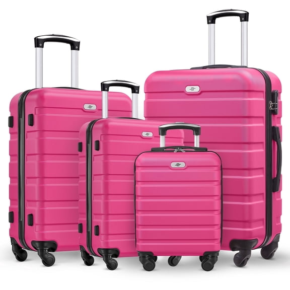 4 Piece Luggage Set 16/20/24/28 inch Hardside Lightweight Suitcase with Spinner Wheels (Rose Red)