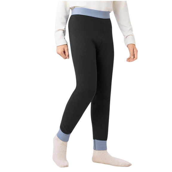 Annhoo Kids Thermal Leggings Narrow Cuff Hem Stretch Fabric Wide Elastic Waist Soft Basic Layering Bottoms
