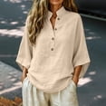 thumbnail image 6 of Women's Cotton Linen Shirts Summer Half Sleeve V Neck Casual Blouse Top, 6 of 9