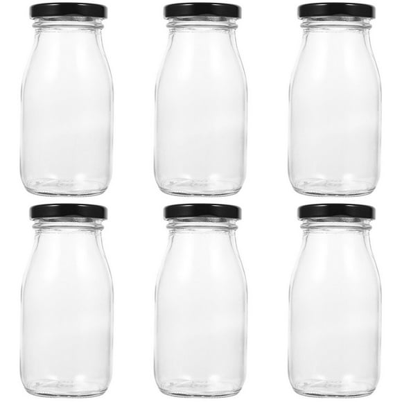 6pcs Glass Bottle Milk Bottle With Lid 250ml Dairy Drinking Container Bottle