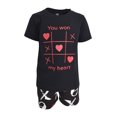 thumbnail image 1 of Boys Valentine's Day Tic Tac Toe T-Shirt with XO Shorts (7) Black, 1 of 6