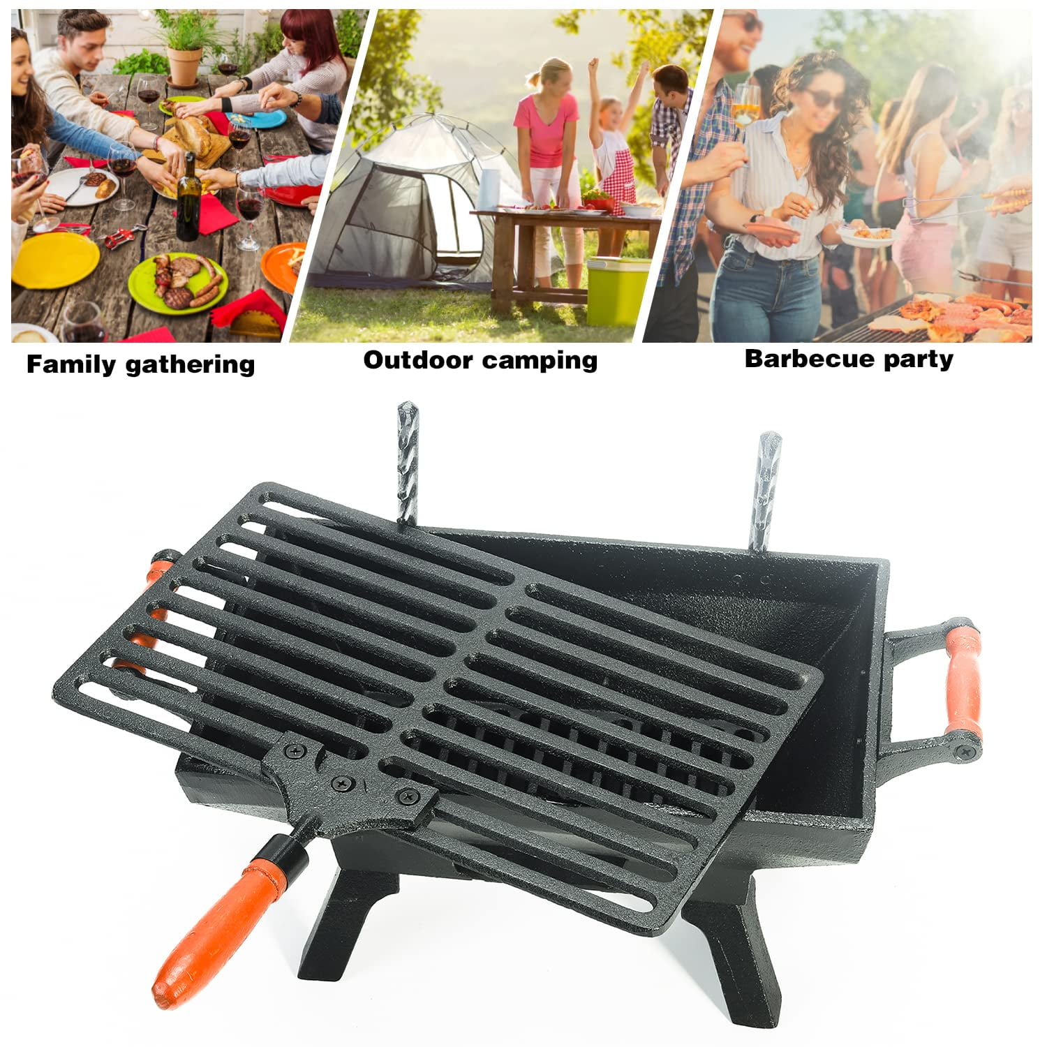 Sungmor Cast Iron Bbq Grill Tabletop Small Charcoal Stove for Heating Food, 1 Count, 31.5 x 19CM