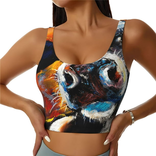 Fotbe Cow Sujetador Deportivo Largo sin Aros para Mujer con Almohadillas y Soporte Medio, Transpirable y Absorbente, Camiseta Tipo Chaleco o Tank Top-Small