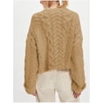 thumbnail image 5 of Female Chunky Cable Crop Sweater Pullover Casual Half Button Flared Long Sleeve Jumper Pullovers Khaki XL, 5 of 7