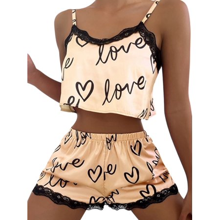 KVMeteor Women 2 Piece Sleepwear Lace Cami Shorts Set Sexy Lingerie