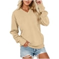 thumbnail image 2 of Stamzod Womens Sweatshirt Fall Fashion V-Neck Pullover Long Sleeve Top Casual Drop Shoulder Sweatshirts for Women Khaki D L, 2 of 6
