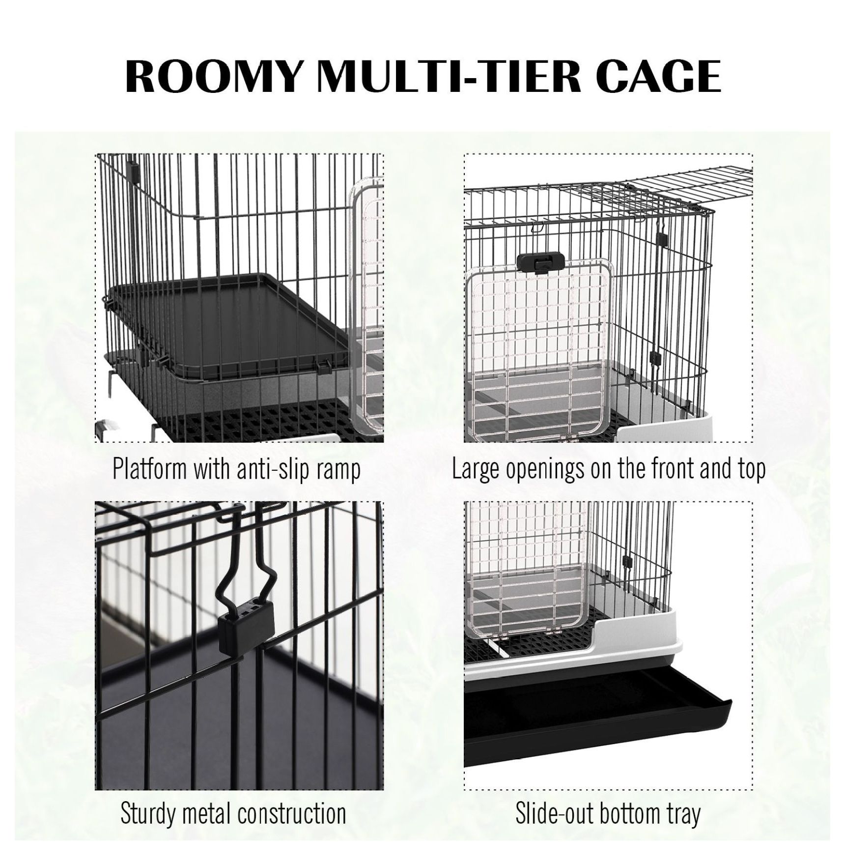 Small Animal Cage 2-Level Rabbit Hutch with Wheels Removable Tray Black for Bunny Chinchillas