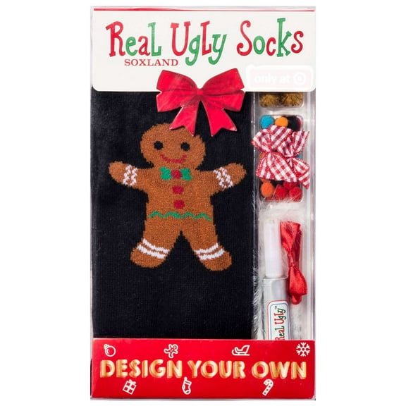 Real Ugly Socks Gingerbread Man Design Your Own Ugly Socks (Ladies 9- 11 / Mens 10-13)