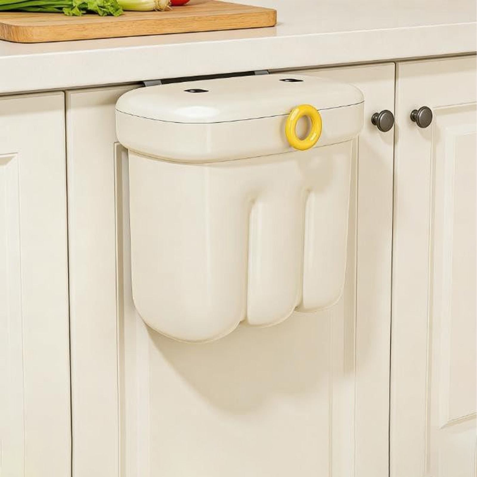 Hanging Trash Can with Lid, Kitchen Waste Bins, Wall Mounted Garbage Can, Small Plastic Waste Basket, Garbage Can with Lid for Kitchens,Cabinet Door, Bathroom,Office, 9.05X5.11X9.84inch